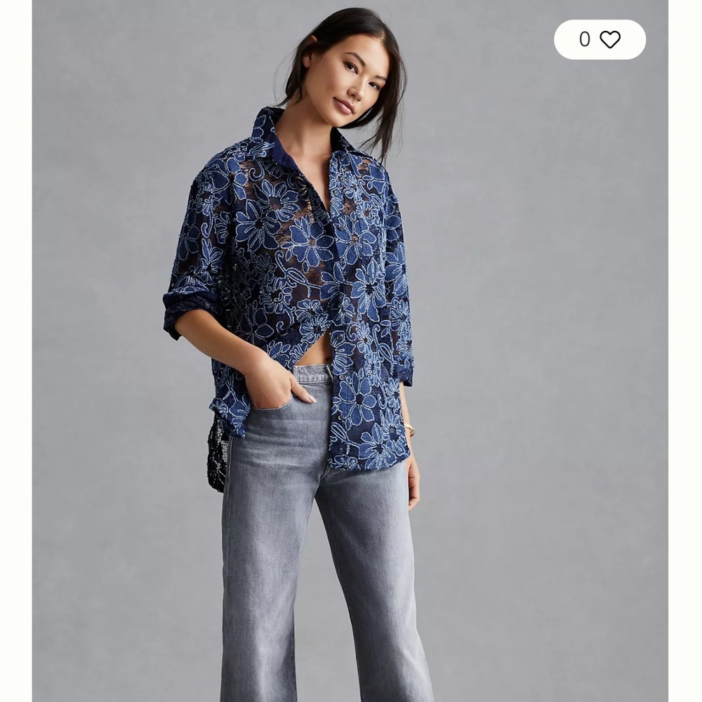 Pilcro Navy Floral Lace Blouse - Picture 2 of 6
